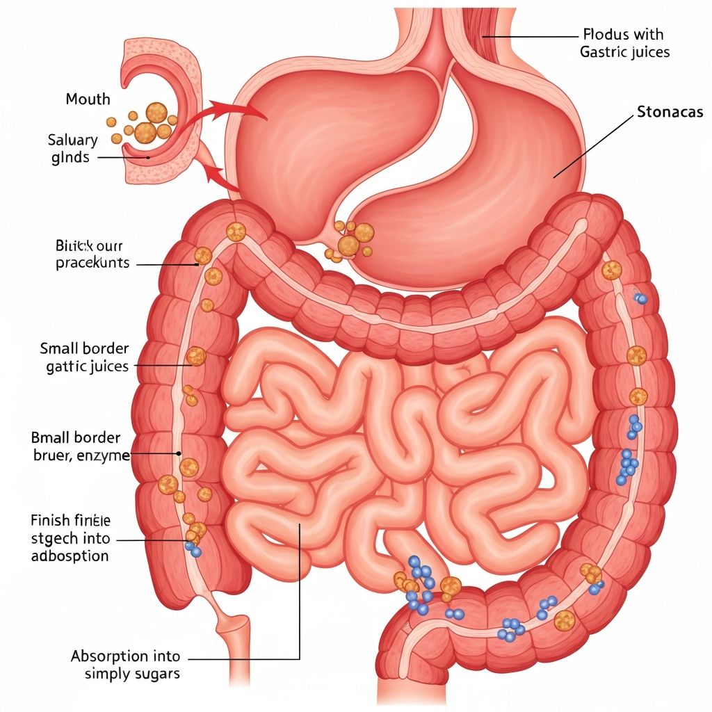 Carbohydrate digestion pathway through GI tract