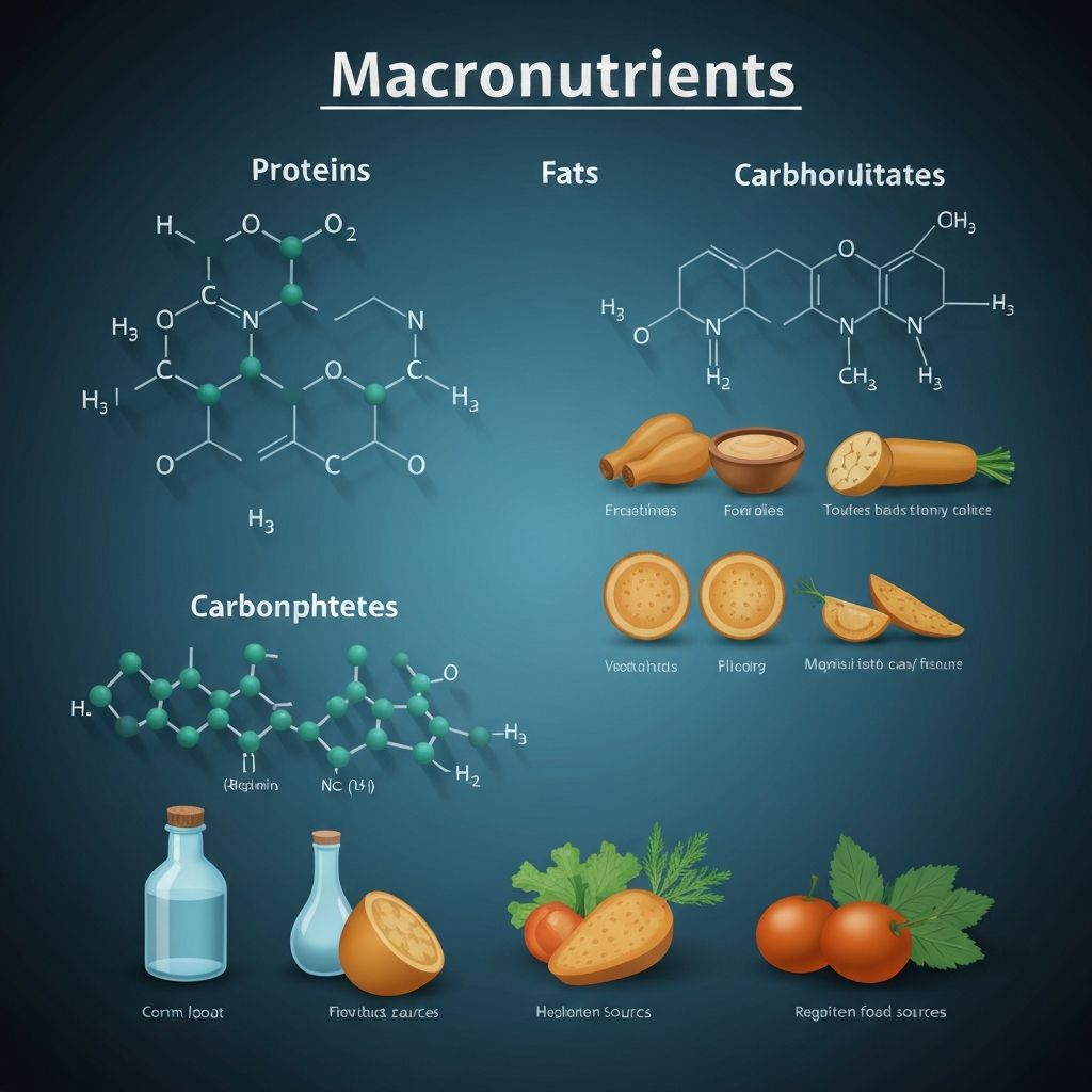 Illustration of macronutrients: proteins, fats, and carbohydrates