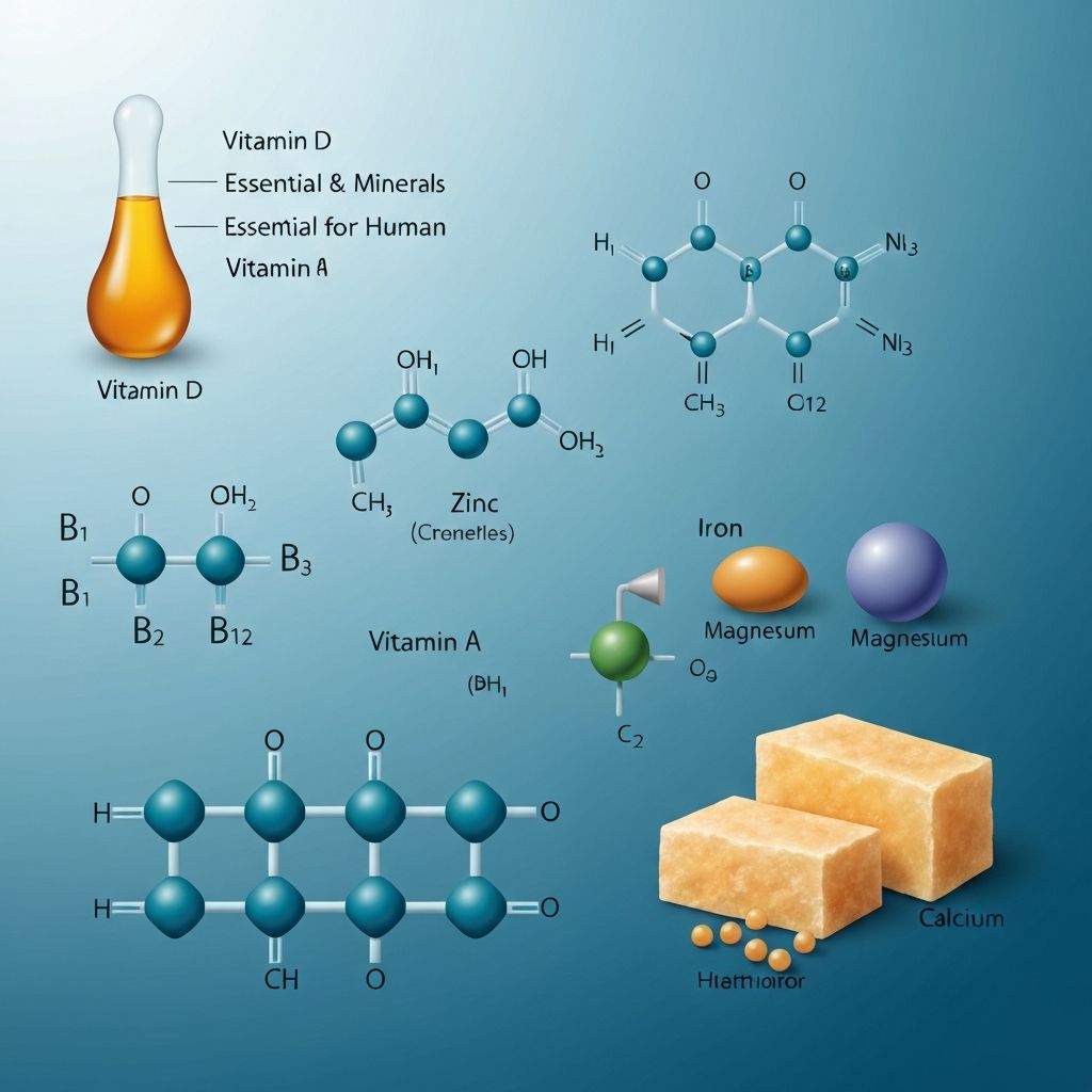 Illustration of various vitamins and minerals